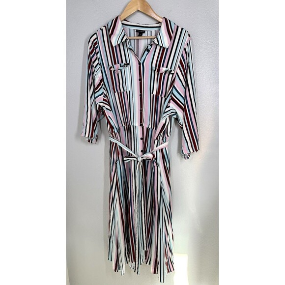 Torrid Midi Stretch Challis Button Shirt Dress Striped Womens Plus Sz 4 (4X /26) - Picture 5 of 16